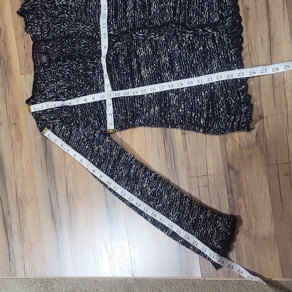 BCBGMAXAZRIA Black White Open Knit Blazer Style Button Closure Cardigan Sweater - Picture 11 of 11